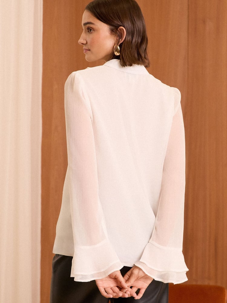 Love & Roses Cream Ruffle Button Through Long Sleeve Blouse - Image 4 of 4 Love & Roses Cream Ruffle Button Through Long Sleeve Blouse - Image 4 of 4
