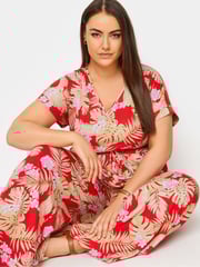 Yours Curve Red 100% Cotton Drawcord Jumpsuit - Image 3 of 5