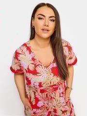 Yours Curve Red 100% Cotton Drawcord Jumpsuit - Image 4 of 5