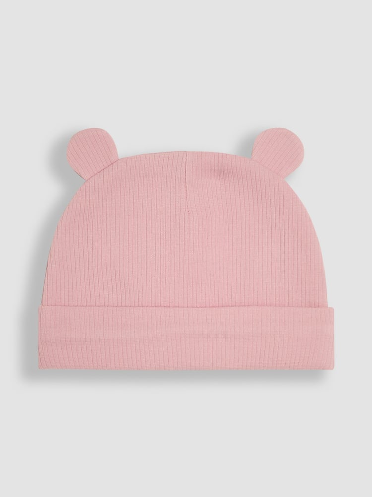JoJo Maman Bébé Pink Rib 2-Pack Baby Hats - Image 2 of 3