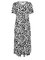 Yours Curve Black & White Abstract Print Pleated Maxi Dress - Image 5 of 5