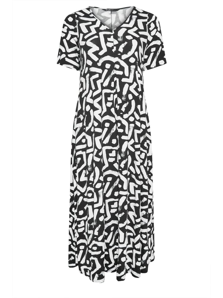 Yours Curve Black & White Abstract Print Pleated Maxi Dress - Image 5 of 5