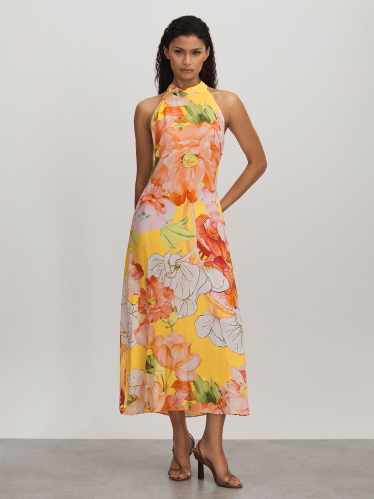 Raishma Silk Halter Neck Midi Dress - Image 1 of 5