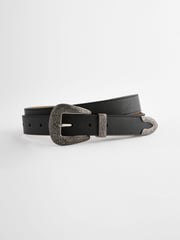 Black Faux Leather Western Buckle Belt - Image 2 of 3