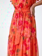 Roman Orange Floral Tiered Bardot Belted Dress - Image 5 of 5