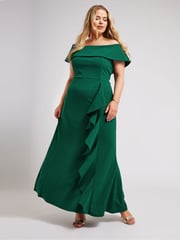 Yours Curve Green London Ruffle Bardot Maxi Dress - Image 1 of 5