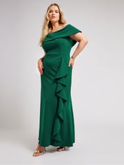 Yours Curve Green London Ruffle Bardot Maxi Dress - Image 2 of 5