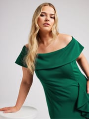 Yours Curve Green London Ruffle Bardot Maxi Dress - Image 4 of 5