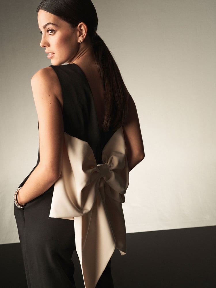 Black Bow Back Detail Jumpsuit - Image 2 of 9