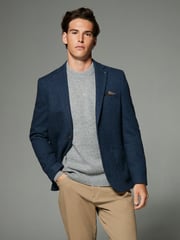 Blue Regular Fit Wool Rich Herringbone Blazer - Image 1 of 11