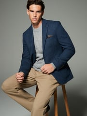 Blue Regular Fit Wool Rich Herringbone Blazer - Image 2 of 11
