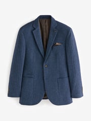 Blue Regular Fit Wool Rich Herringbone Blazer - Image 7 of 11