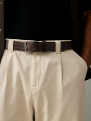 Brown/Cream Geometric Stitch Detail Leather Belt - Image 1 of 4