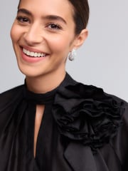 Black Corsage Long Sleeve Ruffle Blouse - Image 4 of 7