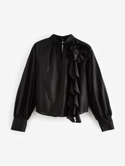 Black Corsage Long Sleeve Ruffle Blouse - Image 5 of 7