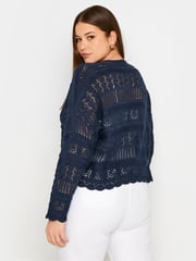 Yours Curve Blue Pure 100% Cotton Cropped Pointelle Cardigan - Image 3 of 5