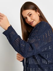 Yours Curve Blue Pure 100% Cotton Cropped Pointelle Cardigan - Image 4 of 5