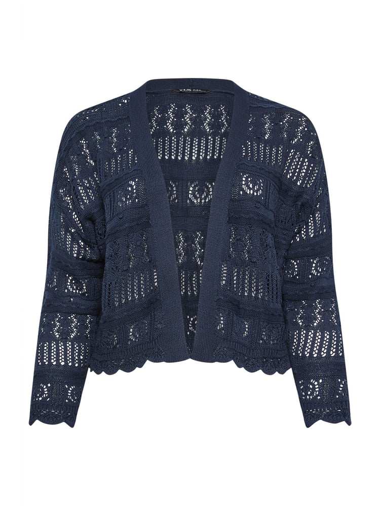 Yours Curve Blue Pure 100% Cotton Cropped Pointelle Cardigan - Image 5 of 5