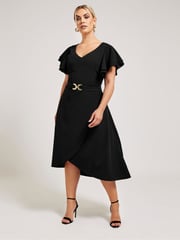 Yours Curve Black London Buckle Dipped Hem Midi Dress - Image 2 of 5