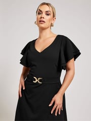 Yours Curve Black London Buckle Dipped Hem Midi Dress - Image 4 of 5