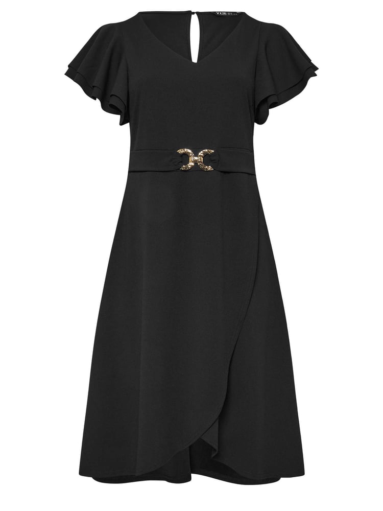 Yours Curve Black London Buckle Dipped Hem Midi Dress - Image 5 of 5