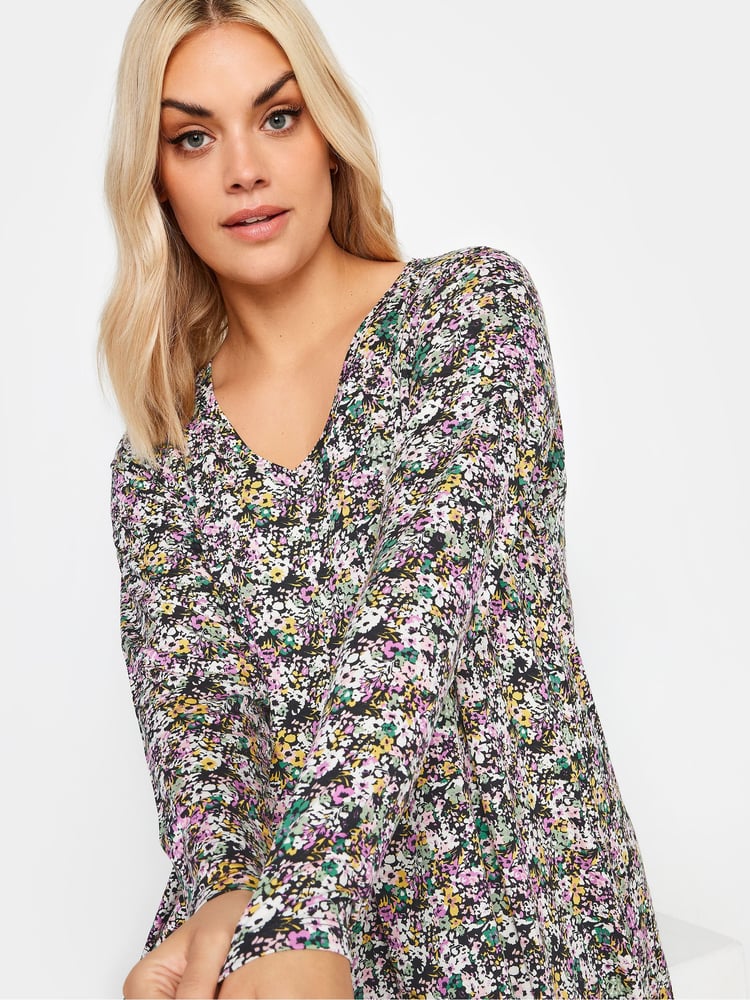 Yours Curve Purple Ditsy Floral Mini Dress - Image 4 of 4