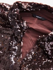 Chocolate Brown Rochelle Long Sleeve Sequin Collar Mini Dress - Image 5 of 6