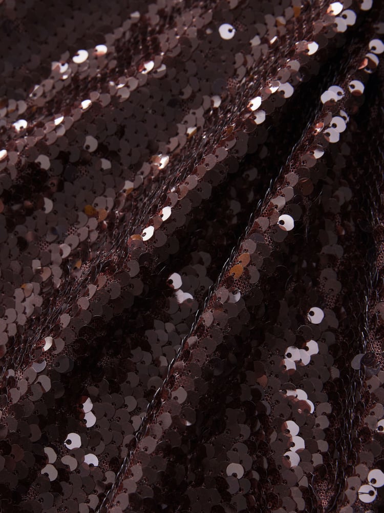 Chocolate Brown Rochelle Long Sleeve Sequin Collar Mini Dress - Image 6 of 6