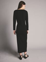 Black Long Sleeve Slinky Slash Neck Dress - Image 3 of 9