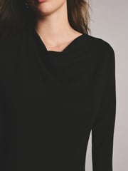 Black Long Sleeve Slinky Slash Neck Dress - Image 6 of 9