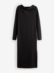 Black Long Sleeve Slinky Slash Neck Dress - Image 8 of 9