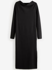 Black Long Sleeve Slinky Slash Neck Dress - Image 9 of 9