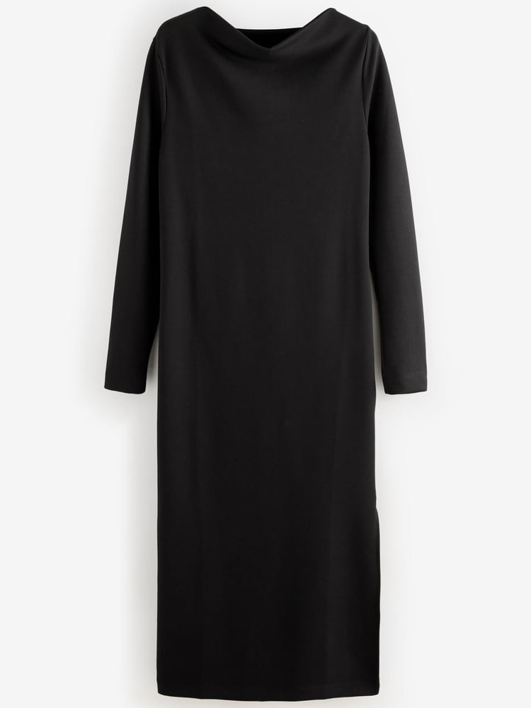 Black Long Sleeve Slinky Slash Neck Dress - Image 9 of 9