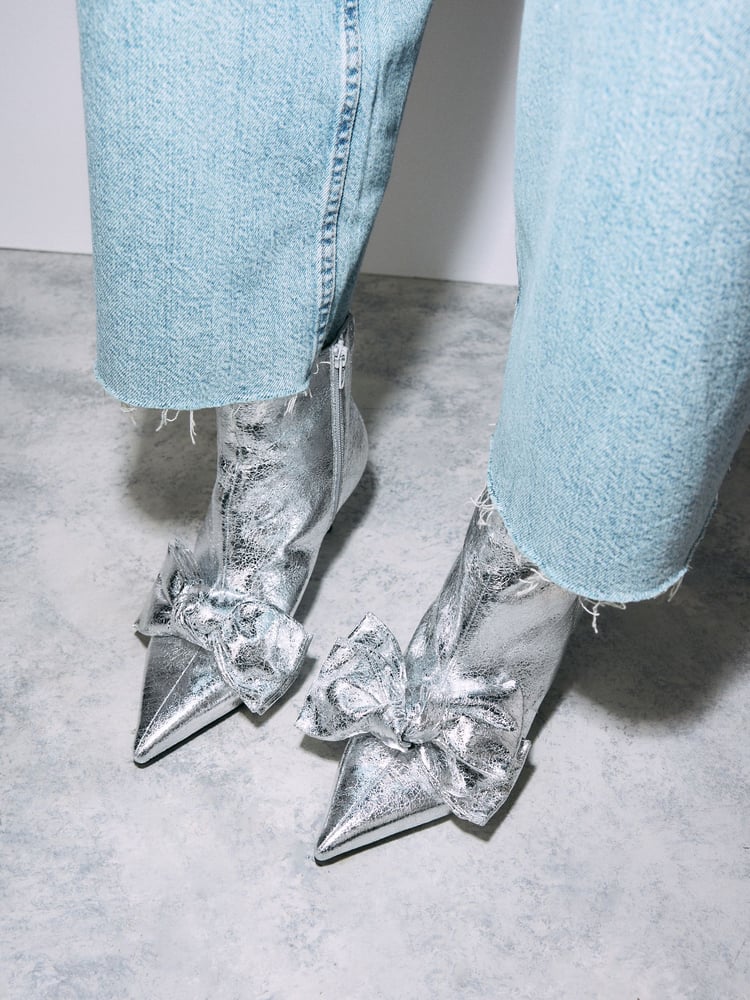 Silver Forever Comfort® Bow Detail Skinny Heeled Boots - Image 1 of 11