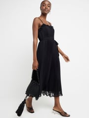 River Island Black Pleated Pearl Ruffle Midi Dress - Image 1 of 4