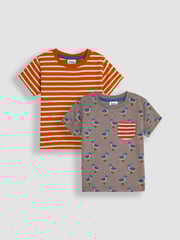 JoJo Maman Bébé Mocha Duck Print And Stripe T-Shirts 2 Pack - Image 1 of 5