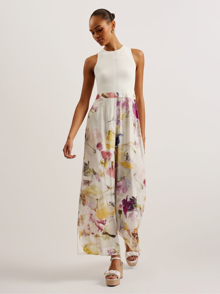 Ted Baker White Tirsso Rib Knit Bodice Mockable Jumpsuit - Image 1 of 5