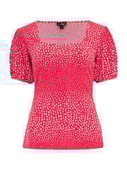 Pour Moi Red & White Birdie Square Neck Slinky Puff Sleeve Stretch Top - Image 3 of 4