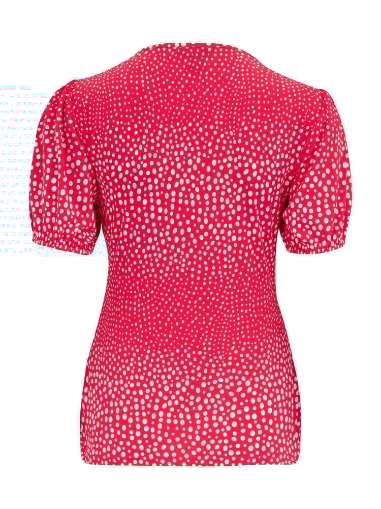 Pour Moi Red & White Birdie Square Neck Slinky Puff Sleeve Stretch Top - Image 4 of 4