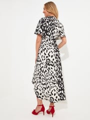 Joe Browns Black Animal Print Silky Wrap Midi Dress - Image 3 of 6