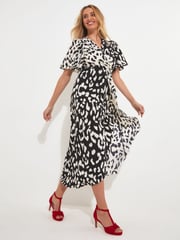 Joe Browns Black Animal Print Silky Wrap Midi Dress - Image 4 of 6
