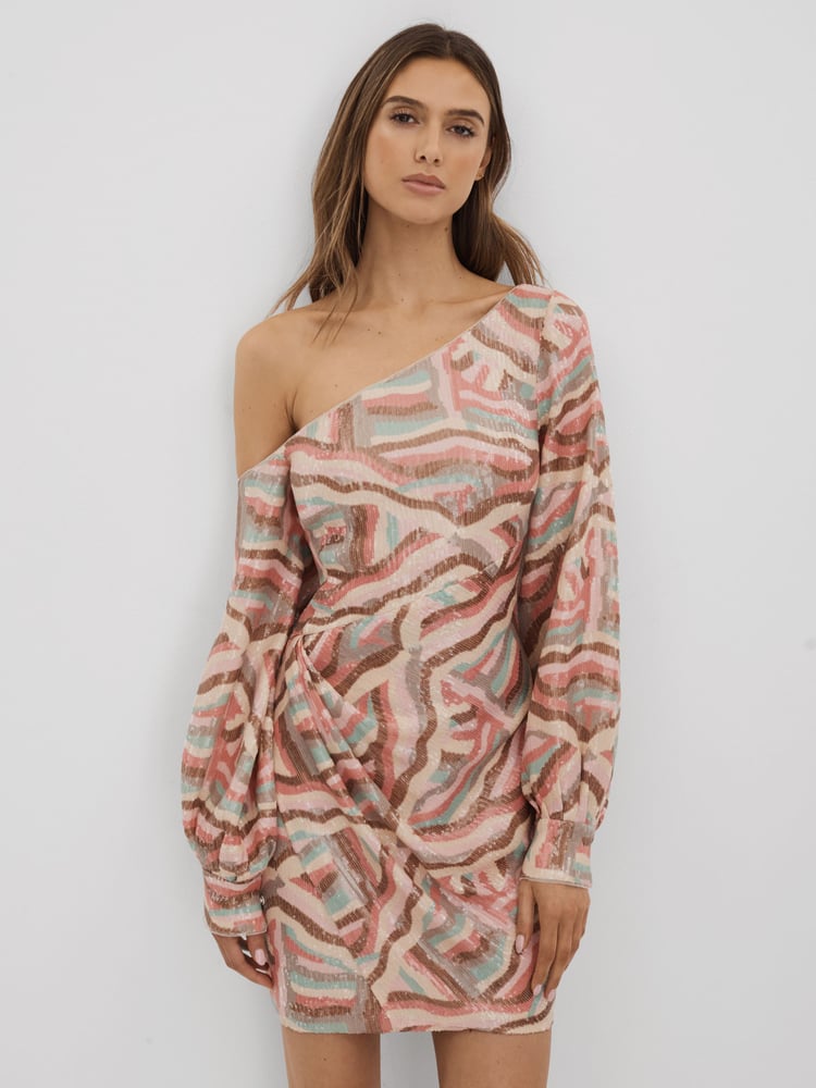 Halston Off-The-Shoulder Sequin Mini Dress - Image 1 of 6