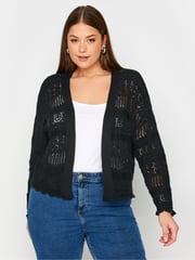 Your Curve Black Pure Cotton Cropped Pointelle Cardigan - Image 1 of 4