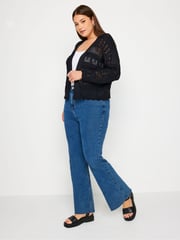 Your Curve Black Pure Cotton Cropped Pointelle Cardigan - Image 2 of 4