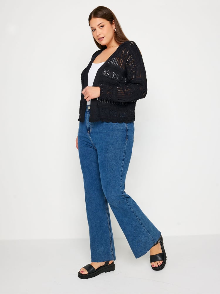 Your Curve Black Pure Cotton Cropped Pointelle Cardigan - Image 2 of 4