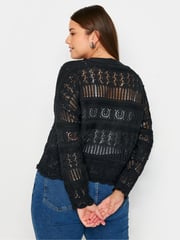 Your Curve Black Pure Cotton Cropped Pointelle Cardigan - Image 3 of 4