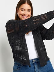 Your Curve Black Pure Cotton Cropped Pointelle Cardigan - Image 4 of 4