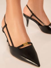 Lipsy Black Kitten Heel Pointed Strappy Faux Leather Slingback Court Shoe - Image 2 of 4