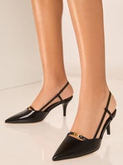 Lipsy Black Kitten Heel Pointed Strappy Faux Leather Slingback Court Shoe - Image 3 of 4
