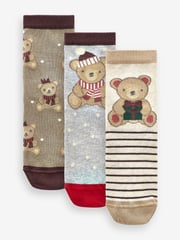Neutral/Grey Cotton Rich Christmas Character Ankle Socks 3 Pack - Image 1 of 4